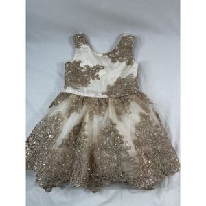 LePink Gold Threaded Fancy Dress Girls‎ 3T Lace Wedding Flower Girl  Off White